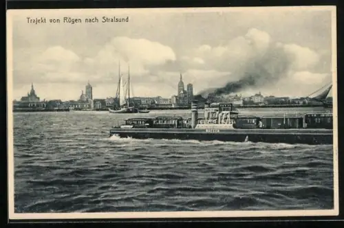 AK Stralsund, Trajekt von Rügen, Stadtansicht