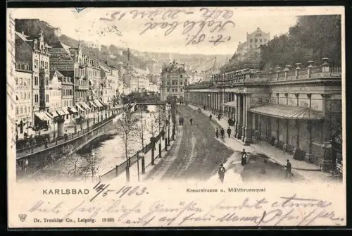 AK Karlsbad, Kreuzstrasse und Mühlbrunnquai