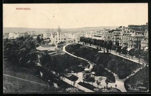 AK Marienbad, Totalansicht bei Dämmerung