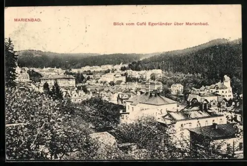 AK Marienbad, Blick vom Cafe Egerländer über Marienbad