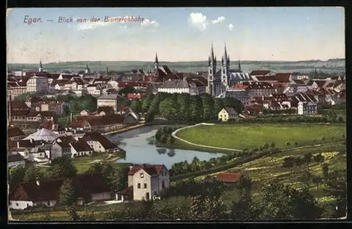 AK Eger, Blick von der Bismarckhöhe mit Kirche