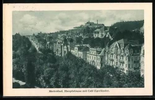 AK Marienbad, Hauptstrasse mit Cafe Egerländer