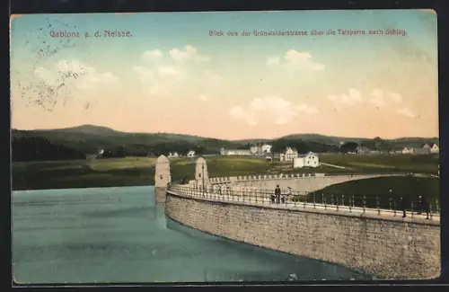 AK Gablonz a. d. Neisse, Blick von der Grünwalderstrasse über die Talsprerre nach Schlag