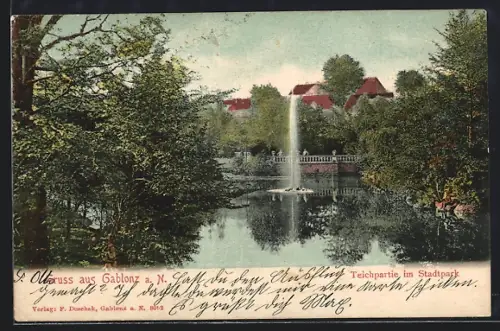 AK Gablonz a. N., Teichpartie im Stadtpark