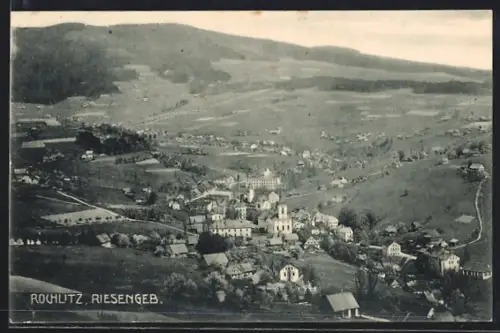 AK Rochlitz /Riesengeb., Panorama mit Kirche