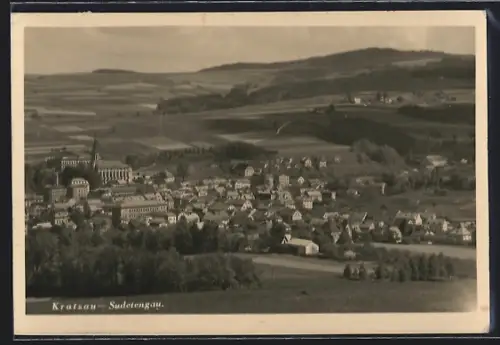 AK Kratzau, Panorama mit Kirche