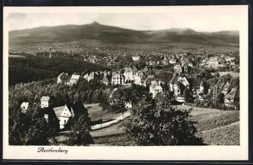 AK Reichenberg, Panorama mit Strassenpartie