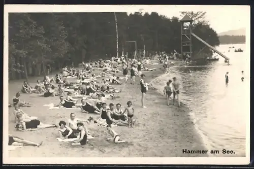 AK Hammer am See, Männer und Frauen im Badeanzug am Strand