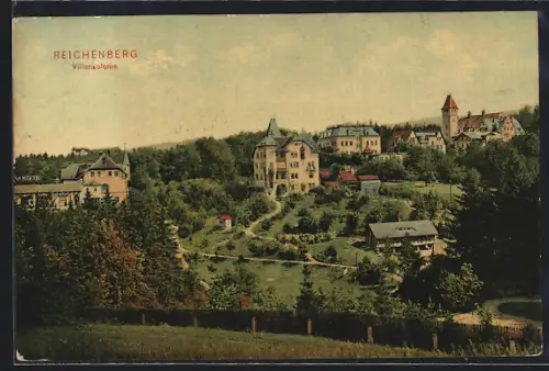 AK Reichenberg, Villenkolonie aus der Vogelschau