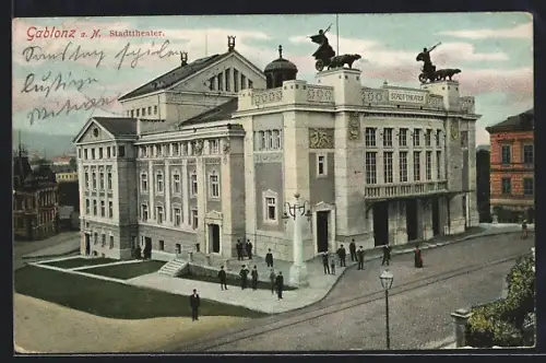 AK Gablonz / Jablonec Nad Nisou, Blick auf Stadttheater