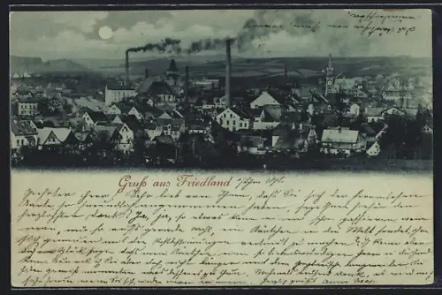 Mondschein-AK Friedland, Blick über die Dächer