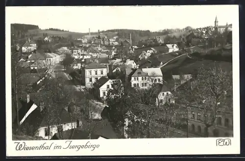 AK Wiesenthal im Isergebirge, Blick über die Dächer