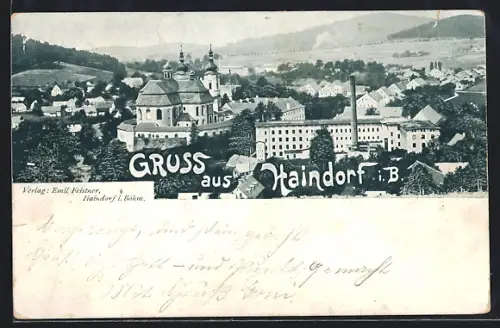 AK Haindorf i. B., Teilansicht aus der Vogelschau