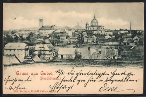 AK Gabel /Nordböhmen, Teilansicht mit Kirche