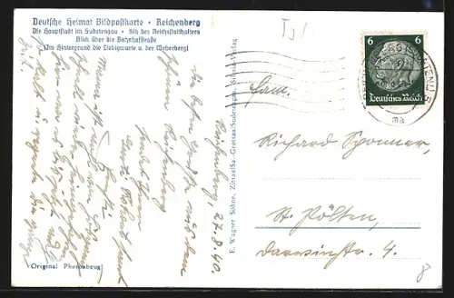 AK Reichenberg, Blick über die Bahnhofstrasse