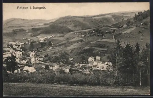AK Polaun i. Isergebirge, Ortsansicht aus der Vogelschau