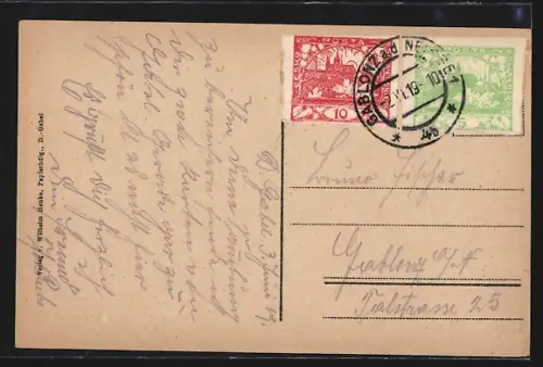 AK Deutsch-Gabel, Marktplatz mit Geschäften