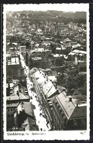 AK Gablonz a. N., Rathausgasse aus der Vogelschau