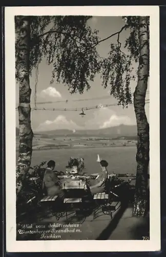 AK Wartenberg, Blick vom Restaurant Schützenhaus, Wartenberger Strandbad mit Jeschken