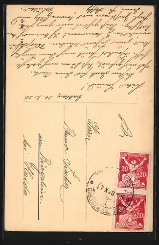 AK Gablonz a. N., Bismarckplatz mit evang. Kirche