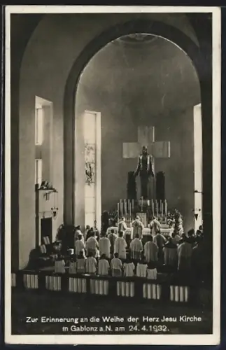AK Gablonz a. N., Weihe der Herz Jesu Kirche 1932