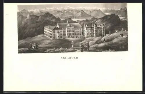 Künstler-AK Rigi-Kulm, Panorama mit Hotel