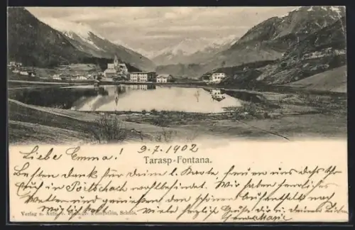 AK Tarasp-Fontana, Panorama mit Teich