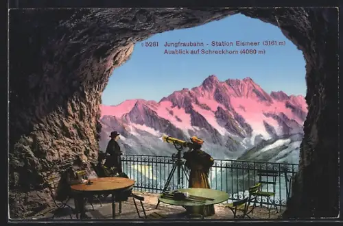 AK Jungfraubahn, Station Eismeer, Ausblick auf Schreckhorn