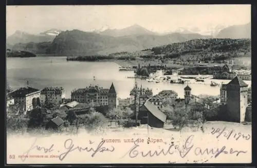 AK Luzern, Teilansicht mit den Alpen