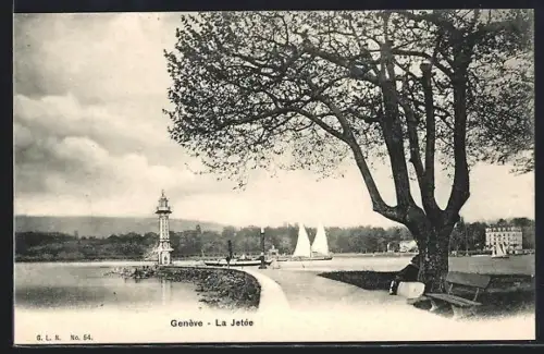 AK Genève, La Jetée, Leuchtturm