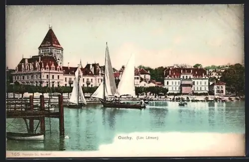 AK Ouchy /Lac Léman, Uferpartie mit Segelbooten