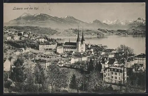 AK Luzern, Teilansicht mit Kirche und Rigi