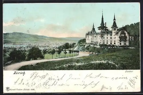 AK Zürich, Teilansicht mit Hotel