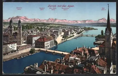 AK Zürich, Teilansicht mit den Alpen: Pfannenstock, Tödi und Glärnisch