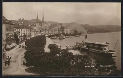 AK Luzern, Promenade mit Dampfer