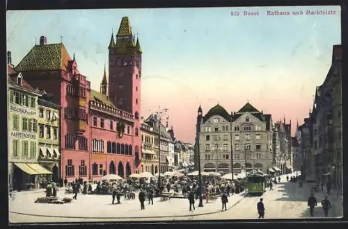 AK Basel, Rathaus und Marktplatz