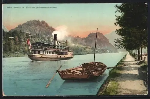 AK Interlaken, Aare mit Dampfer und Brienzerseepromenade