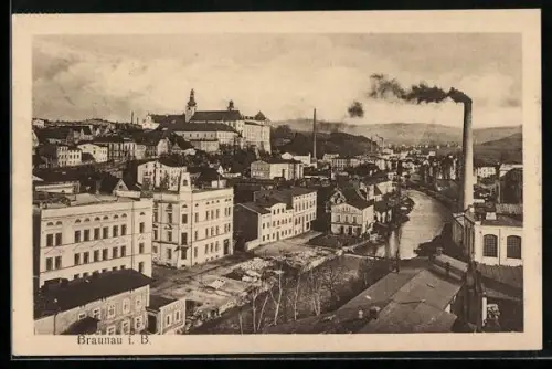 AK Braunau i. B., Panorama mit Schloss