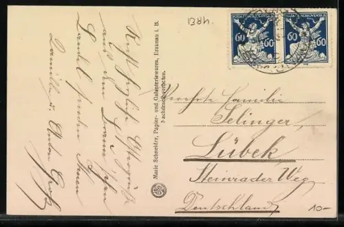 AK Braunau i. B., Panorama mit Schloss