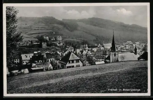 AK Freiheit im Riesengebirge, Panorama mit Kirche