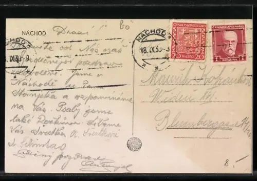 AK Náchod, Strassenpartie mit Schloss