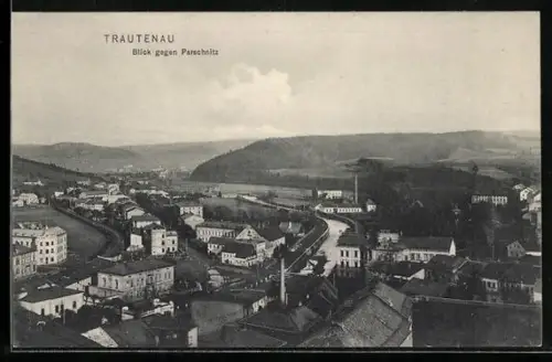 AK Trautenau, Teilansicht mit Blick gegen Parschnitz