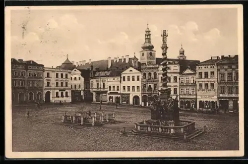 AK Braunau i. B., Ringplatz mit Denkmal