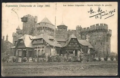 AK Liège, Exposition Universelle 1905, Les Arènes Liègoises, Facade latérale de gauche