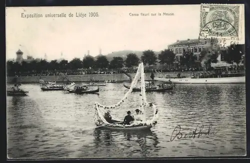 AK Liège, Exposition universelle 1905, Corso fleuri sur la Meuse