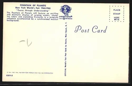 AK New York, World`s Fair 1964-65, Fountain of Planets