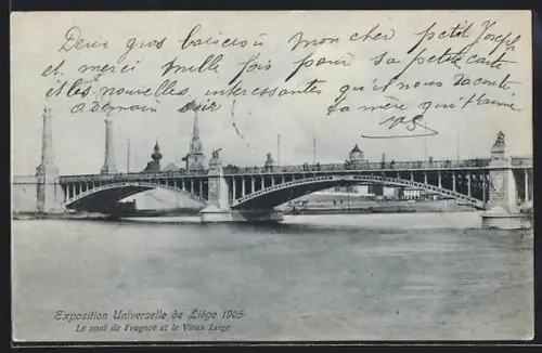 AK Liège, Exposition Universelle 1905, Le pont de Fragnee et le Vieux Liège