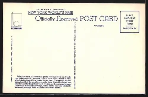 AK New York, World`s Fair 1939, Aeroplane View of Site of the Exposition