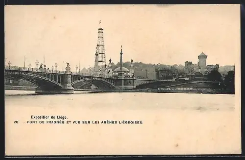 AK Liège, Exposition, Pont de fragnée et Vue sur les Arènes Liégoises