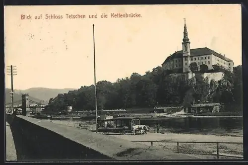 AK Tetschen, Schloss mit der Kettenbrücke